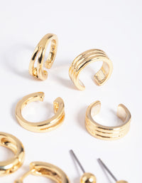 Gold Plated Brass Huggie & Cuff Earring Stack 8-Pack - link has visual effect only