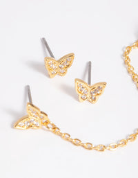 Gold Plated Brass Butterfly Chain Earring Stack 6-Pack - link has visual effect only