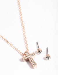 Rose Gold Cross Necklace & Stud Earrings - link has visual effect only