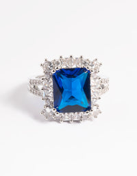 Rhodium Cubic Zirconia Blue Asscher Ring - link has visual effect only