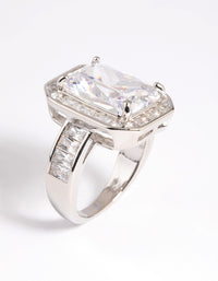 Rhodium Cubic Zirconia Emerald Cut Ring - link has visual effect only