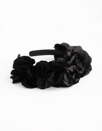 Black Satin Flower Veil Headband - link has visual effect only