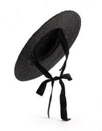 Black Ribbon Tie Braided Boater Hat - link has visual effect only