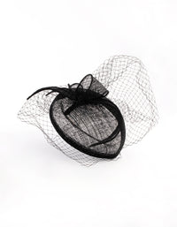 Black Sinamay Pillbox Comb with Netting Detail - link has visual effect only