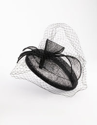 Black Sinamay Pillbox Comb with Netting Detail - link has visual effect only