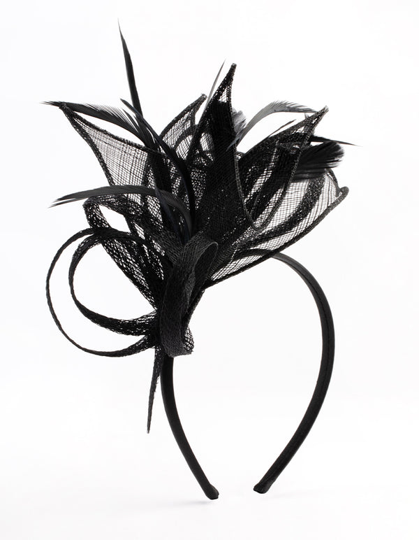 Black Petal Looped Mesh Sinamay Fascinator