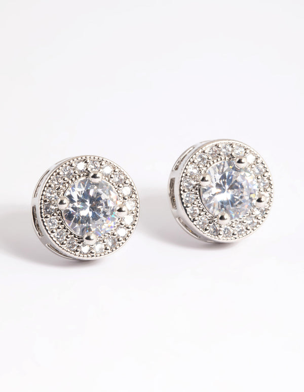 Rhodium Pave Circle Stud Earrings