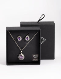 Diamond Simulant Silver Amethyst Teardrop Earring & Necklace - link has visual effect only