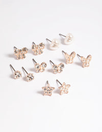 Kids Rose Gold Diamante Butterfly Stud 6-Pack - link has visual effect only