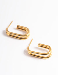 Waterproof Gold Plated Stainless Steel Oval Double Hoop Earrings - link has visual effect only