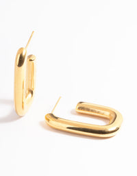 Waterproof Gold Plated Stainless Steel Rounded Square Hoop Earrings - link has visual effect only