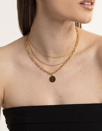 Waterproof Gold Plated Stainless Steel Oval Chunky Disc Layered Necklace - link has visual effect only