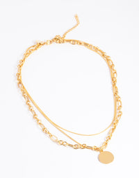 Waterproof Gold Plated Stainless Steel Oval Chunky Disc Layered Necklace - link has visual effect only