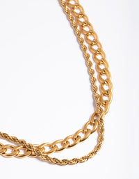 Waterproof Gold Plated Stainless Steel Twist Chain Double Layer Necklace - link has visual effect only