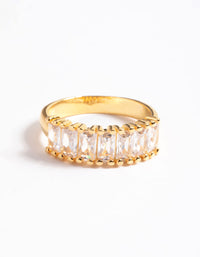 Waterproof Gold Plated Stainless Steel Baguette Cubic Zirconia Ring - link has visual effect only