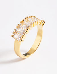 Waterproof Gold Plated Stainless Steel Baguette Cubic Zirconia Ring - link has visual effect only