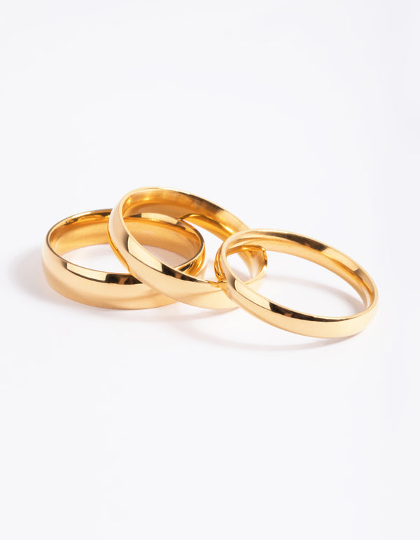 Waterproof Gold Plated Stainless Steel Plain Band Ring Pack