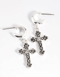 Textured Cross Huggie Earrings - link has visual effect only