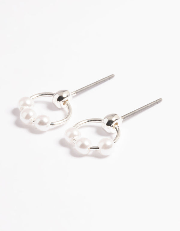 Silver Pearl Circle Stud Earrings