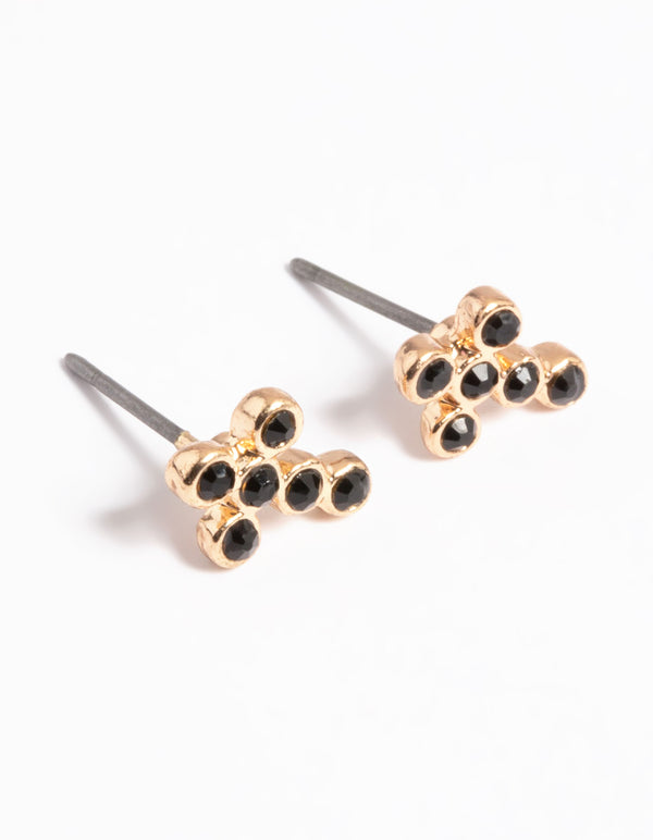 Gold Stone Cross Stud Earrings