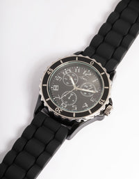 Black Silicone Sport Watch - link has visual effect only