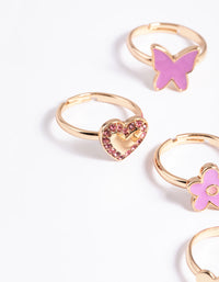 Kids Gold Daisy Diamante Heart Rings 6-Pack - link has visual effect only