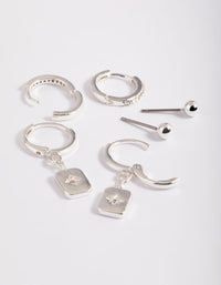 Silver Plated Brass  Cubic Zirconia Celestial Stud Earrings 6-Pack - link has visual effect only