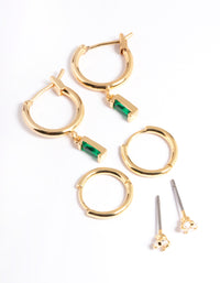 Gold Plated Brass Emerald Huggie Earrings 6-Pack - link has visual effect only