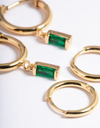 Gold Plated Brass Emerald Huggie Earrings 6-Pack - link has visual effect only