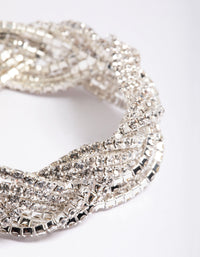 Silver 3 Row Diamante Braid Bracelet - link has visual effect only