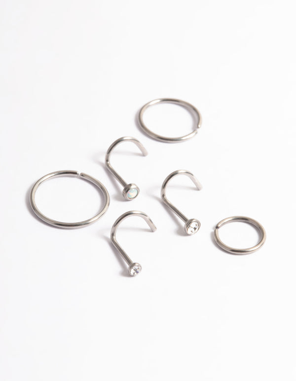 Titanium Cubic Zirconia & Oval Nose 6-Pack