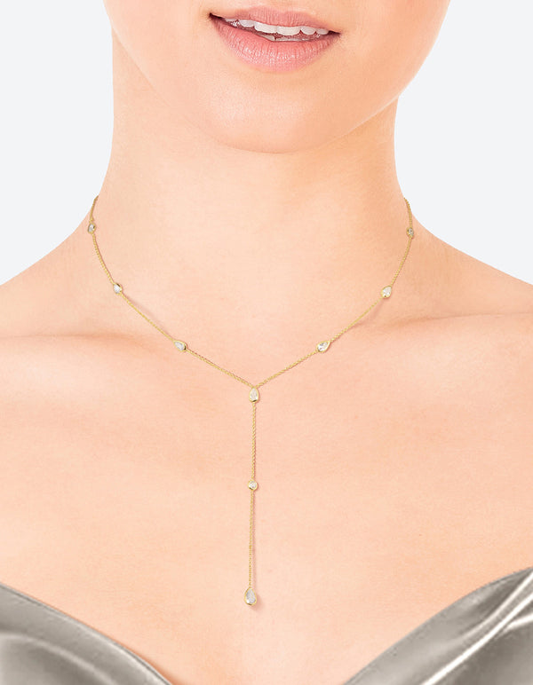 Gold Plated Cubic Zirconia Lariat Necklace