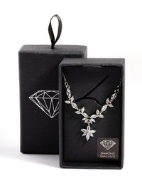 Silver Diamond Simulant Dainty Floral Necklace - link has visual effect only