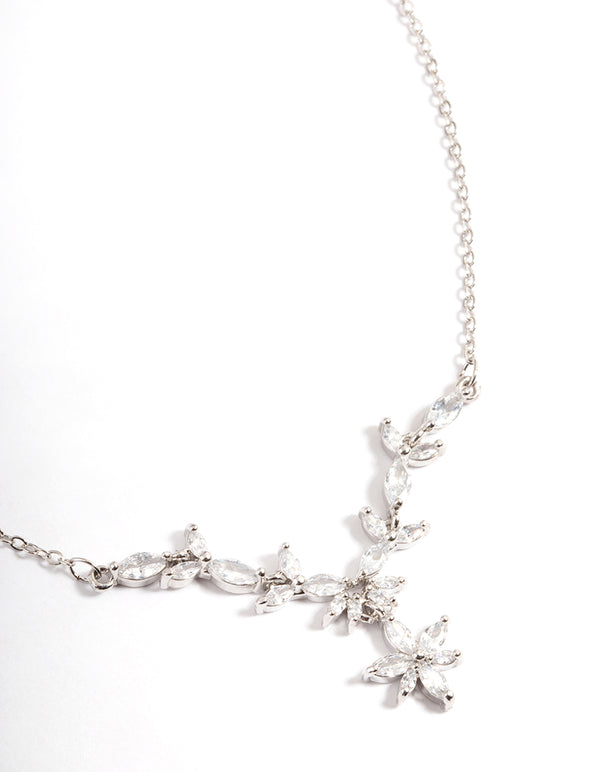 Silver Diamond Simulant Dainty Floral Necklace