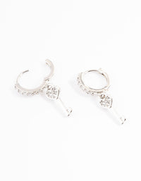 Silver Diamante Keys Huggie Earrings - link has visual effect only