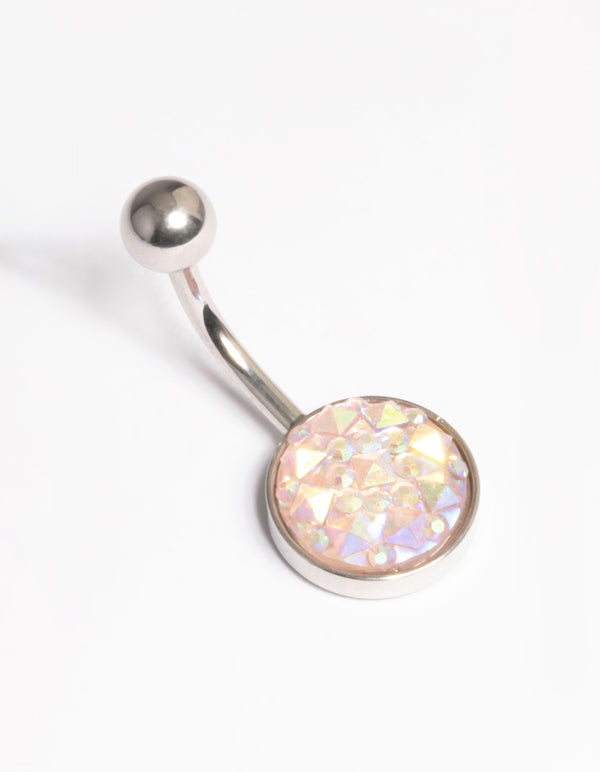 Surgical Steel Round Textured Crystal Belly Ring