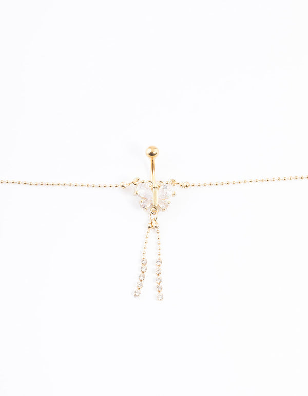 Gold Plated Surgical Steel Diamante Butterfly Belly Chain