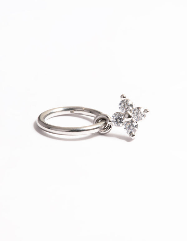 Surgical Steel Cubic Zirconia Flower Clicker Ring