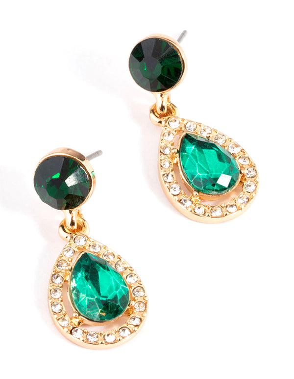 Green Round Pear Stone Drop Earrings