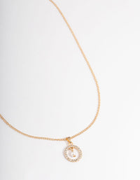 Gold Stone Set Circle with Pearl Necklace - link has visual effect only