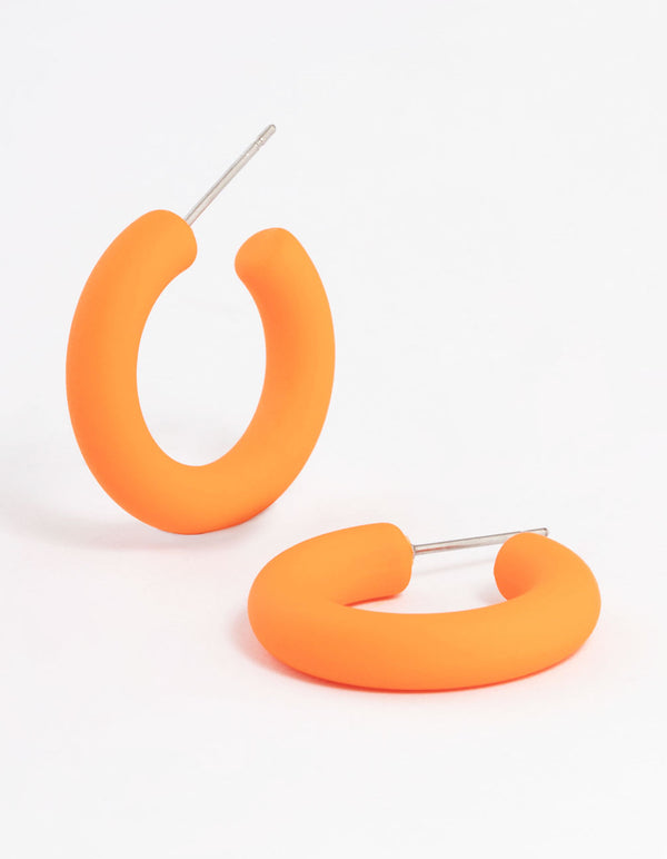 Orange Basic Chubby Hoop Earrings