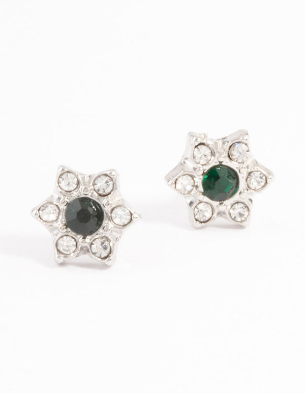 Rhodium Micro Flower Stud Earrings