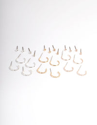 Mixed Metal Plain & Dimanate Stud & Hoop Earring 12-Pack - link has visual effect only