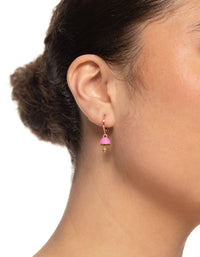 Gold Neon Pink Mushroom Huggie Earrings - link has visual effect only