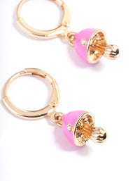 Gold Neon Pink Mushroom Huggie Earrings - link has visual effect only