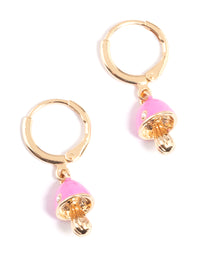 Gold Neon Pink Mushroom Huggie Earrings - link has visual effect only