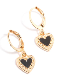 Black Enamel Heart Huggie Earrings - link has visual effect only