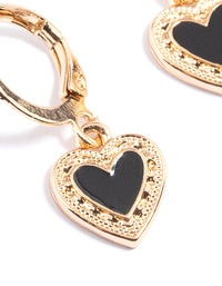 Black Enamel Heart Huggie Earrings - link has visual effect only