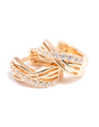 Gold Mini Cubic Zirconia Twist Huggie Earrings - link has visual effect only