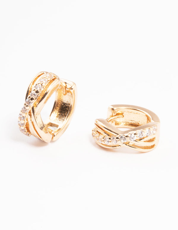 Gold Mini Cubic Zirconia Twist Huggie Earrings